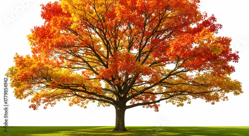 Vibrant autumn maple tree with colorful red and orange leaves, a seasonal nature vector illustration