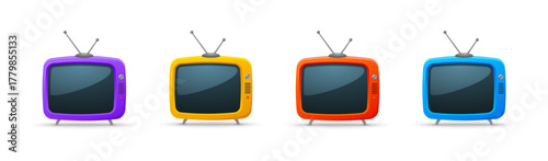 Retro tv old screen icon. Vintage retro antenna television channel isolated icon set