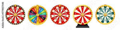 Spin wheel roulette casino game vector isolated background. Casino roulette lucky win fortune lottery retro object