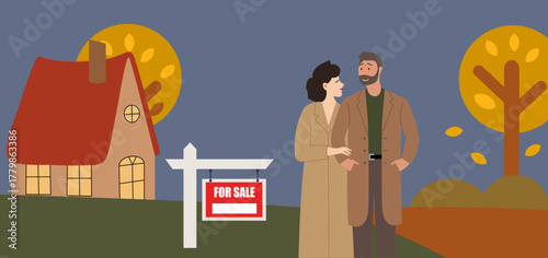 Prospective buyers visiting a house for sale