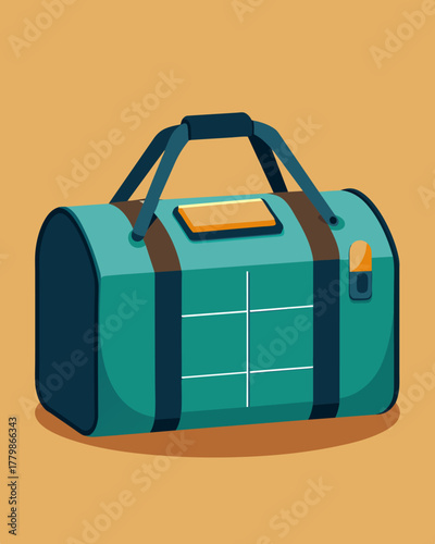 A heavyduty duffel bag with a solar panel attached perfect for charging your devices while traveling or on long outdoor excursions.. Vector illustration