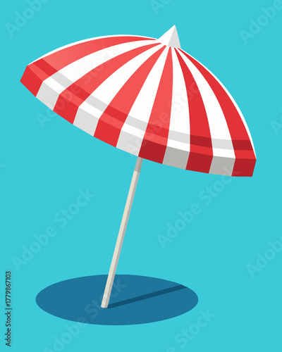 A classic red and white striped beach umbrella now with the added convenience of a discreet solar panel making it easy to spend a whole day at the beach without worrying about your. Vector