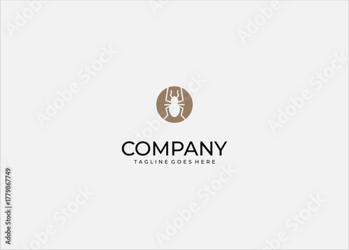Minimalist Insect Pest Control Logo Vector: Stylized Beetle or Spider Icon Symbolizing Extermination and Household Protection Services