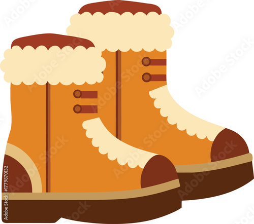 Pair of warm winter boots with fur trim snow