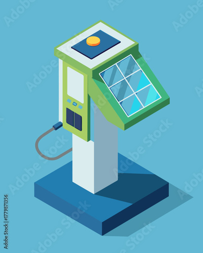 A hightech charging dock with advanced solar panels providing a reliable and renewable energy source for all your gadgets.. Vector illustration