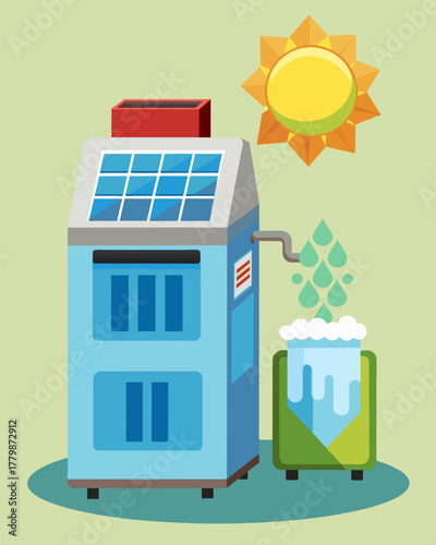 A fixed ice maker that is not only energyefficient but also costeffective due to its use of solar power.. Vector illustration