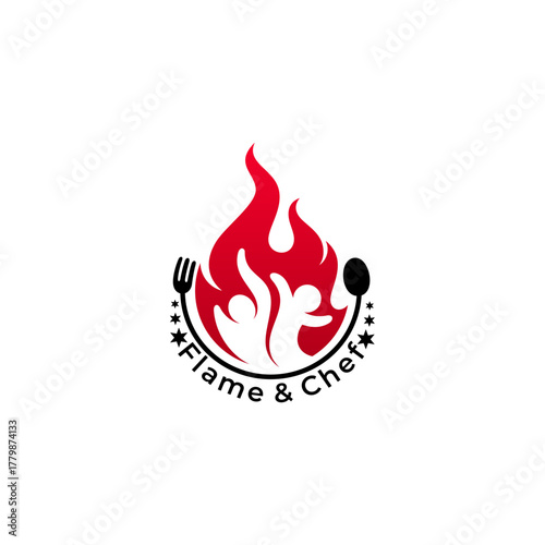 Chef logo and flame design template, restaurant logo with simple design