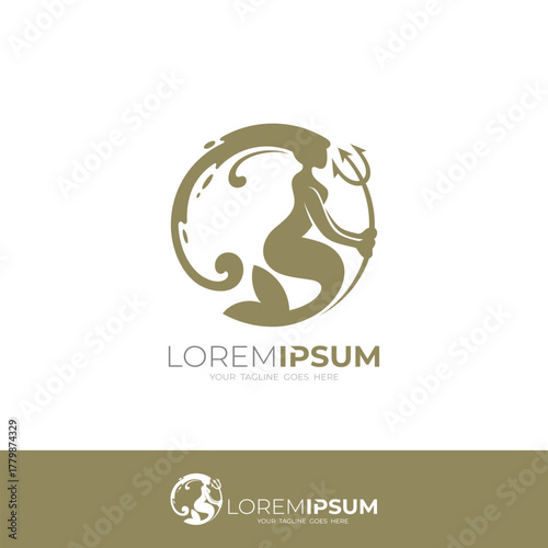 mermaid logo swimming and carrying a royal spear