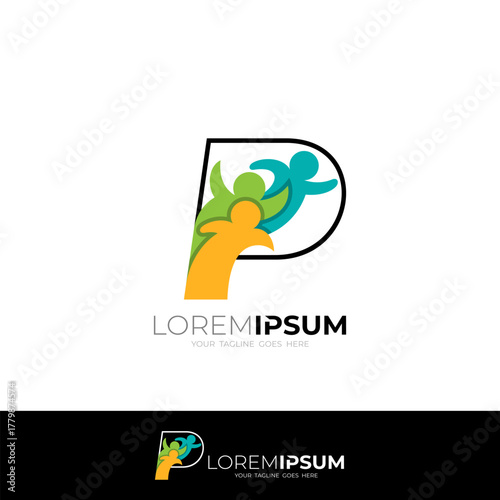 Charity logo with letter P design vector, colorful style