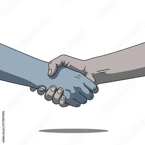 An illustration of two different colored hands shaking, symbolizing agreement and unity.