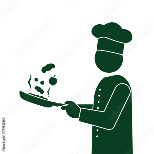 Silhouette of a chef tossing food in a pan, preparing a delicious meal.