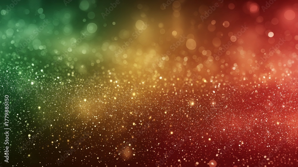 Fototapeta premium Festive Glitter Bokeh Background with Red, Gold, and Green Gradient Lights