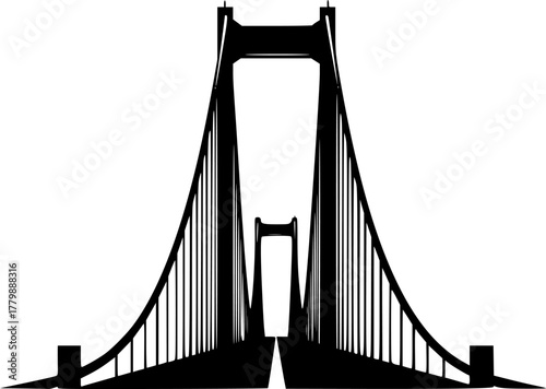 Illustration of a black and white suspension bridge silhouette
