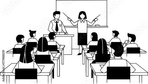 A teacher is teaching students in a classroom setting
