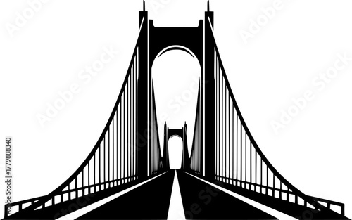 Illustration of a black and white suspension bridge silhouette
