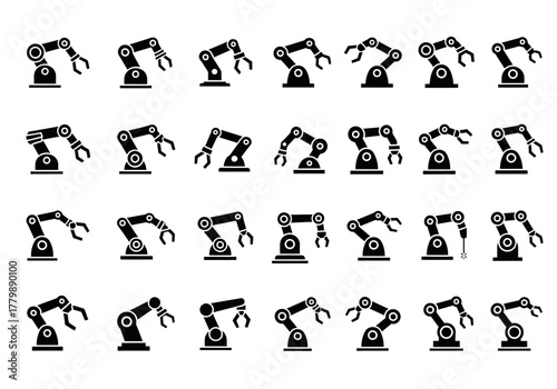 Papier peint Industrial robot arm silhouette icons set