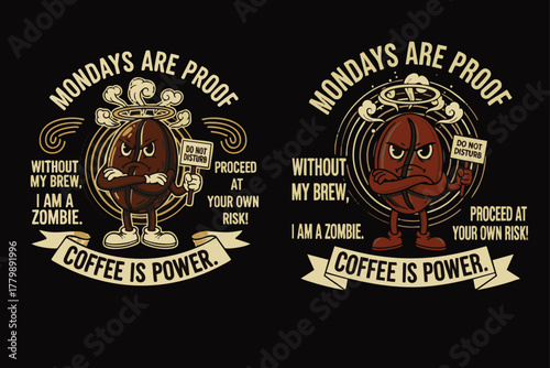 This quirky vector illustration showcases a grumpy coffee bean character, perfectly capturing that Monday morning mood for a unique t-shirt design.