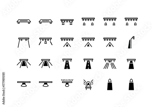 Set of car light icons in a minimalist line art style. Vehicle headlamp and taillight vector symbol collection