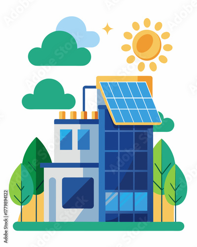 A costeffective heating solution for ecofriendly hotels utilizing solar panels to provide guests with comfortable temperatures without harming the environment.. Vector illustration