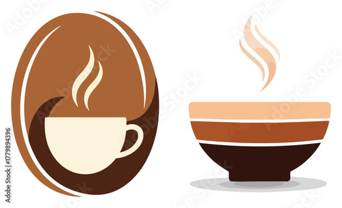 Coffee Cup With Steam Minimal Cafe Logo Oval Badge Vector Illustration