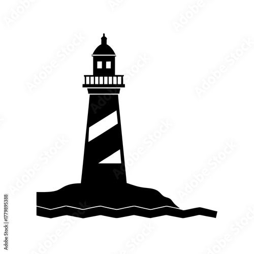 lighthouse beside sea on white background