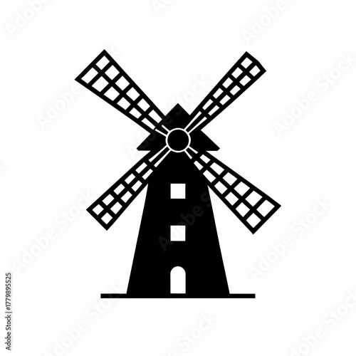 windmill silhouette vector illustration