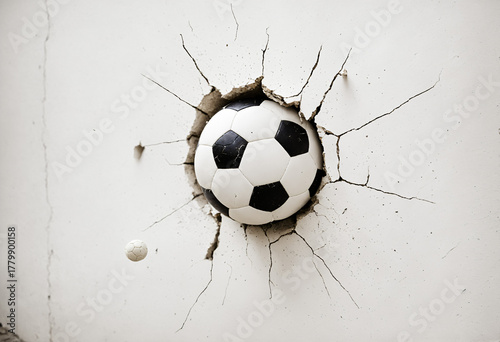 a soccer ball breaking thro...