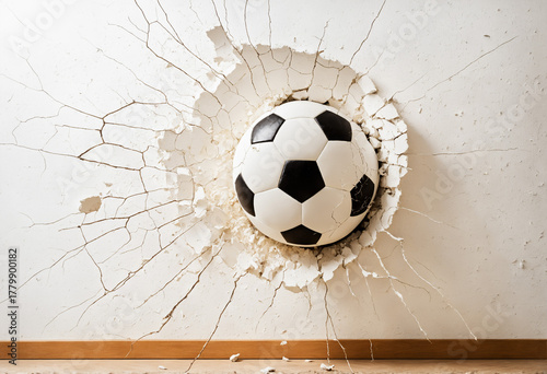 a soccer ball stuck in a cr...
