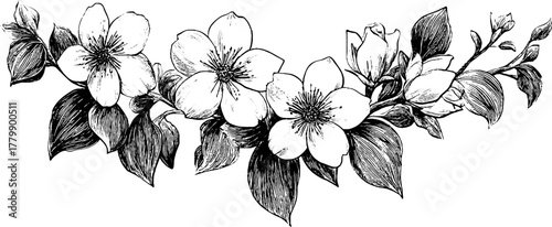 Vintage floral garland with leaves and ribbon for elegant design