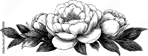 Vintage floral wreath design featuring peony and dahlia blooms for decorative ornamentation