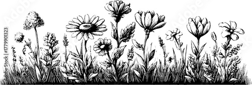 Vintage wildflower garland border design for nature-themed projects