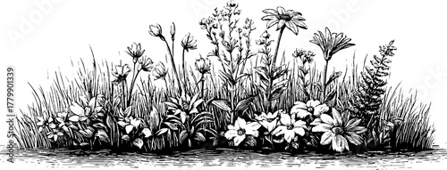 Wildflower border meadow plants garland for nature-inspired designs