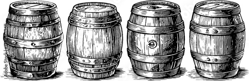 Vintage barrel collection with tools for craft and decor design