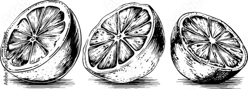 Vintage citrus fruits set in engraving style for design