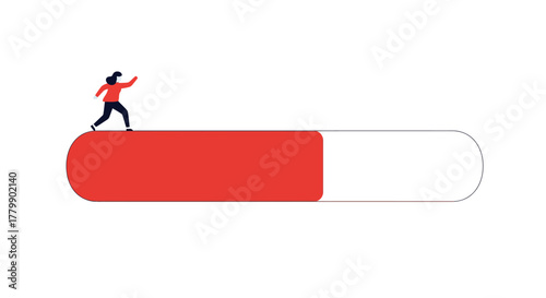 Person walking on progress bar, representing achievement and success.