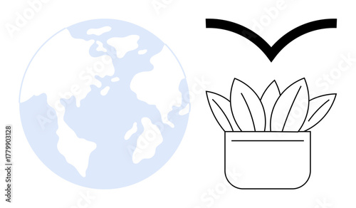 Earth, a potted plant, and a stylized bird symbol emphasize environmental care, sustainability, and harmony with nature. Ideal for ecology, conservation, green energy, mindfulness growth balance