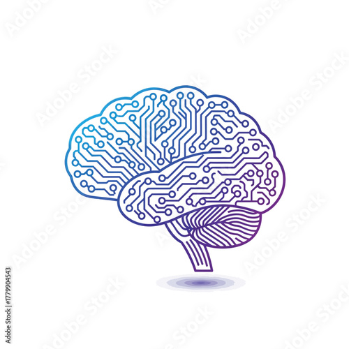 3d icon of digital brain with circuits