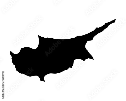 Flat black vector silhouette of Cyprus, minimalist island nation map design with clean geographic country outline illustration