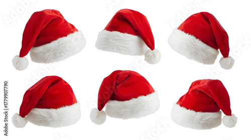 Set of Santa Claus red hats. Set of red Santa Claus hats isolated on white background