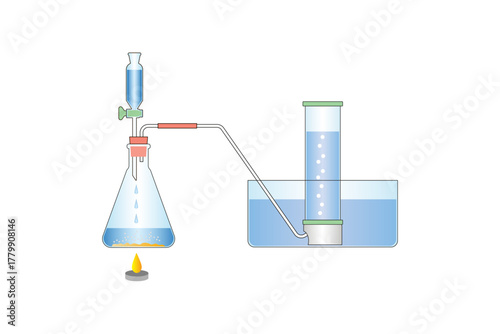 Nitrogen Gas preparation Experiment Science Design. Vector Illustration.