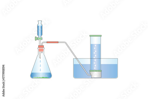 Oxygen Gas preparation Experiment Science Design. Vector Illustration.