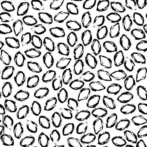 Hand drawn seamless pattern with simple shape seeds in monochrome ink sketch. Agriculture background for food branding. Minimalistic artistic brush paint wallpaper with organic elements.