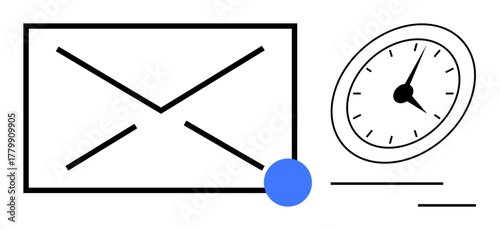 Envelope icon with a blue notification dot and analog clock symbolizing messages, time management, deadlines. Ideal for email, productivity, scheduling, reminders, notifications, organization simple