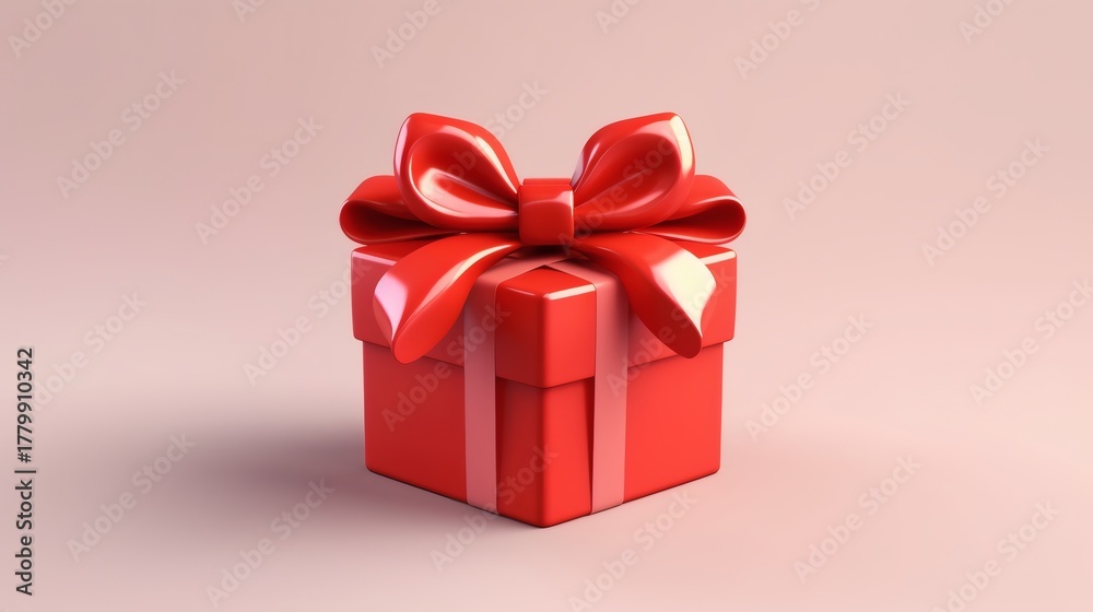 Fototapeta premium Red gift box with a big shiny bow on top
