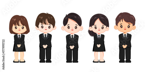 Group of people cremation mourning in black suit Premium vector design.