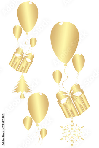 set of golden gift boxes with ribbons