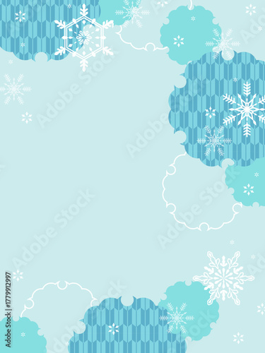雪と和風柄のかわいい背景・縦型テンプレート
