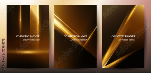 Abstract elegant dark brown with golden glowing lines and lighting effect.