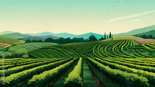 Wallpaper Mural Vineyard landscape with rolling hills and rows of grapevines under a clear sky Torontodigital.ca