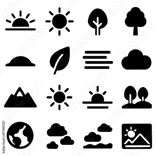 Nature's Icons: A collection of concise, graphical representations of natural elements, artfully depicting the beauty and serenity of the outdoors.